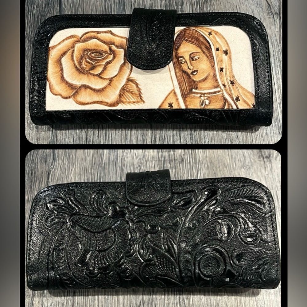 NEW Western handmade Black and Cream Leather Cowhide Women's wallet